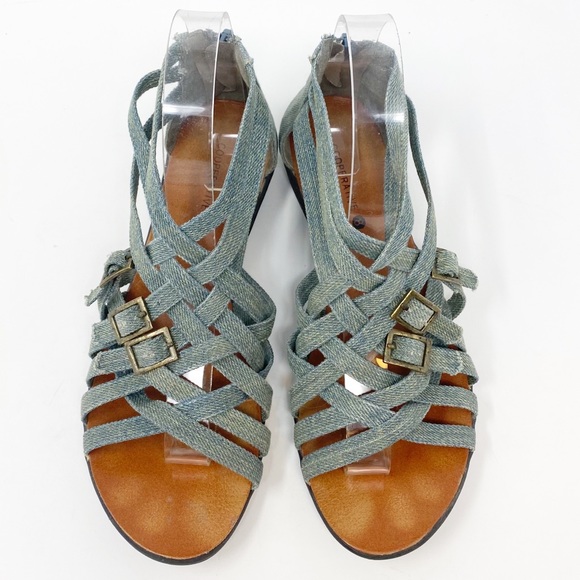 Urban Outfitters | Cooperative | Distressed Denim Strappy Sandal Size 8 - Picture 4 of 10